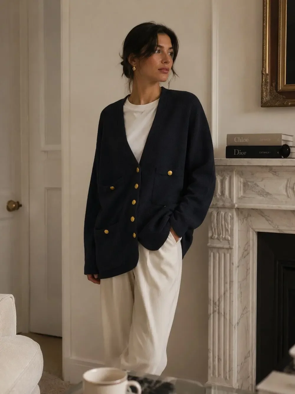 J. Crew Giselle Cotton V-Neck Sweater-Blazer Black Preppy Old Money Size Small